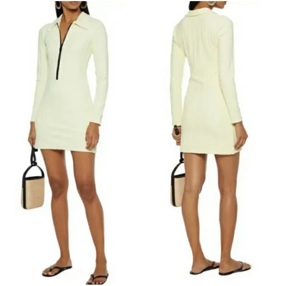 Solid & Striped The Zip Dress Long Sleeve Blonde Rib XL NWT New